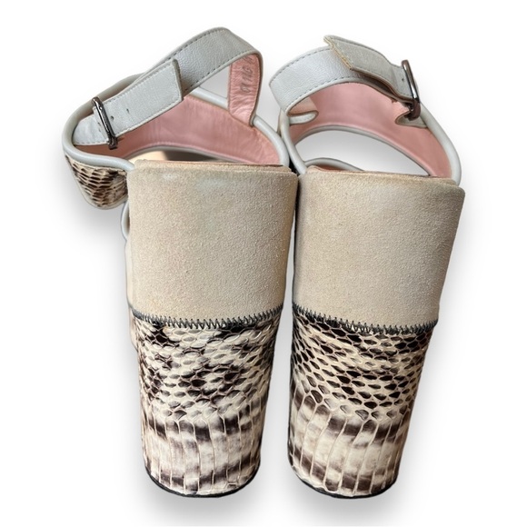 Opening Ceremony Cream Suede Leather & Snakeskin Ankle Strap Platform Wedges - Picture 10 of 12